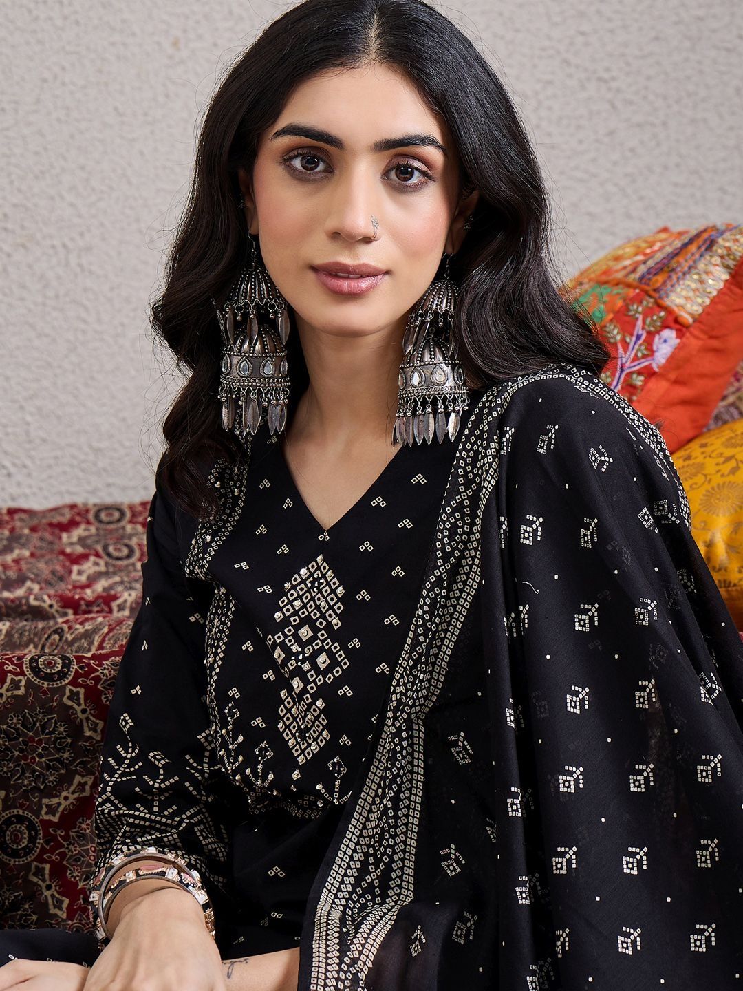 Women Ethnic Motifs Printed Cotton Kurta with Trousers & Dupatta