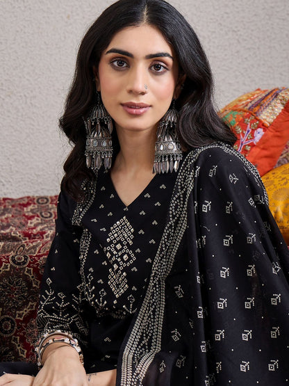Women Ethnic Motifs Printed Cotton Kurta with Trousers & Dupatta