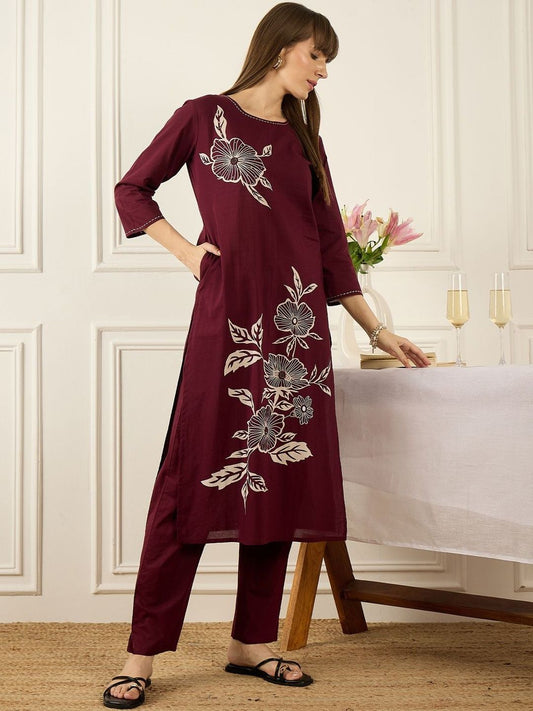 Women Floral Printed Regular Pure Cotton Kurta with Trousers