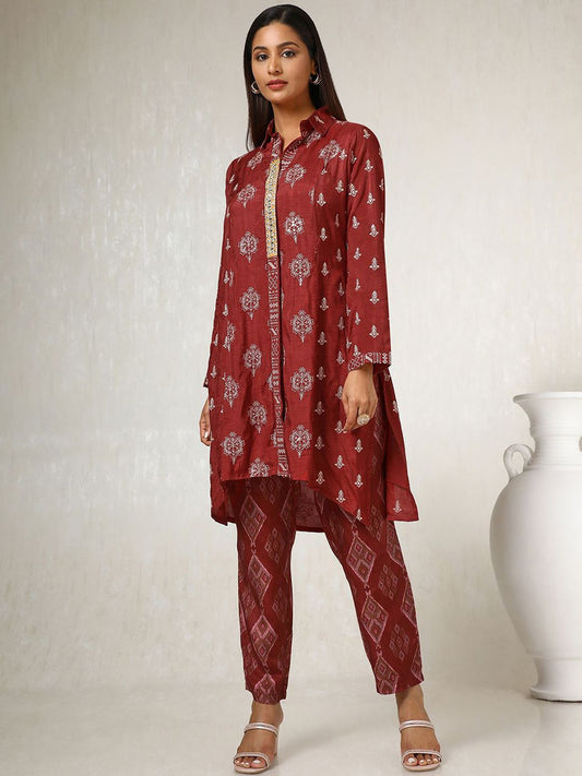 Dhiyona SO Women's Women Floral Embroidered Regular Sequinned Kurta with Trousers