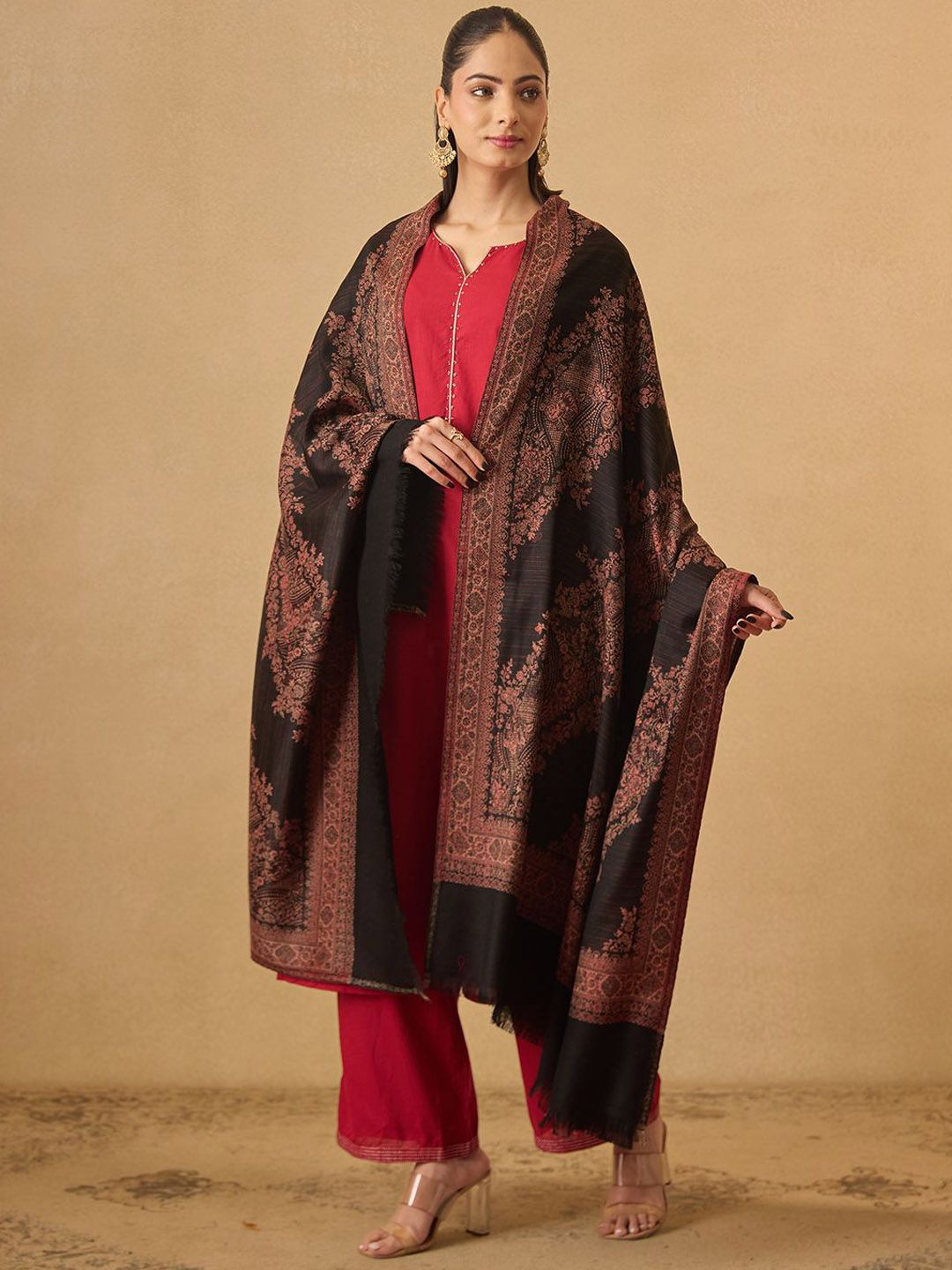 Dhiyona PA Kohsar Floral Woven Design Jamawar Woolen Shawl