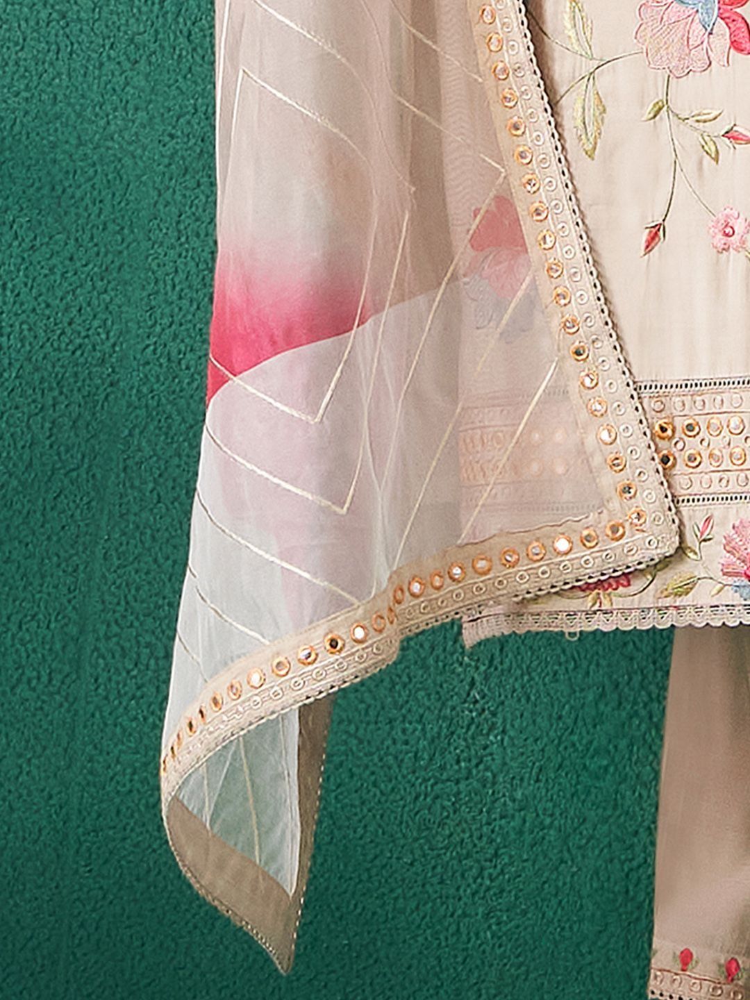 Women Floral Embroidered Regular Mirror Work Kurta with Trousers & With Dupatta