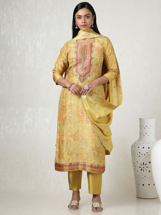 Dhiyona SO Women's Women Floral Printed Regular Mirror Work Kurta with Trousers & With Dupatta