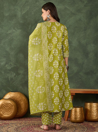 Dhiyona KL Women Ethnic Motifs Embroidered Regular Kurta with Trousers & With Dupatta