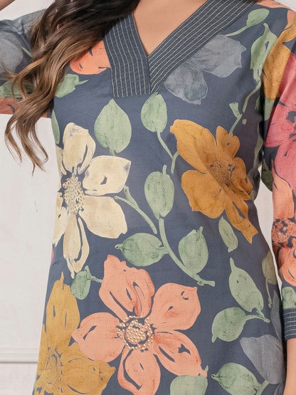 Women Floral Printed Regular Pure Cotton Kurta with Trouser