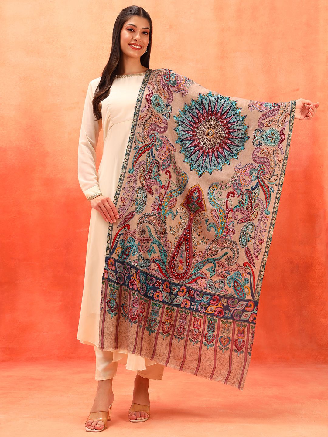Dhiyona PA Ethnic Motifs Embroidered Shawl