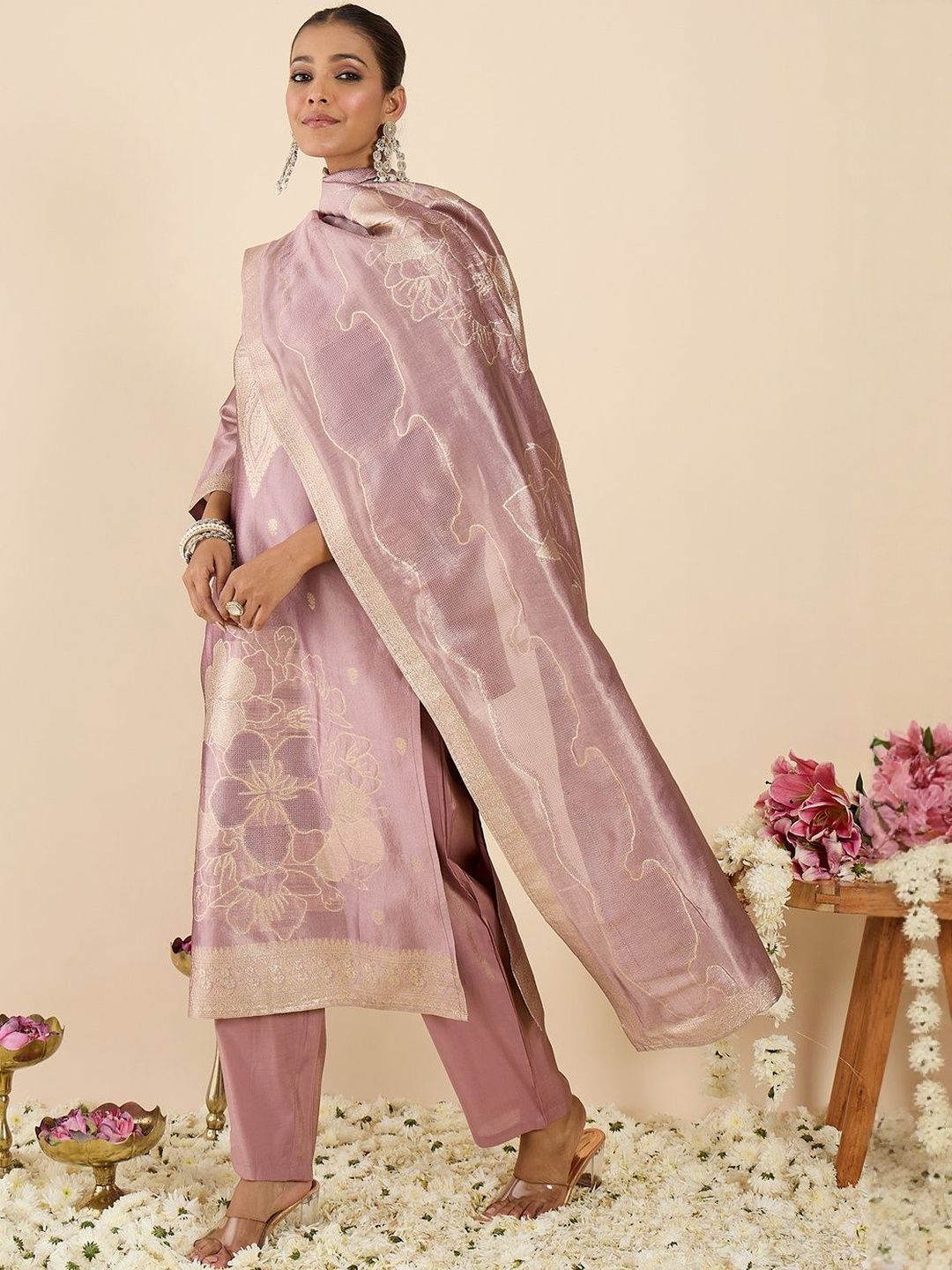 Women Ethnic Motifs Regular Kurta with Trousers & With Dupatta