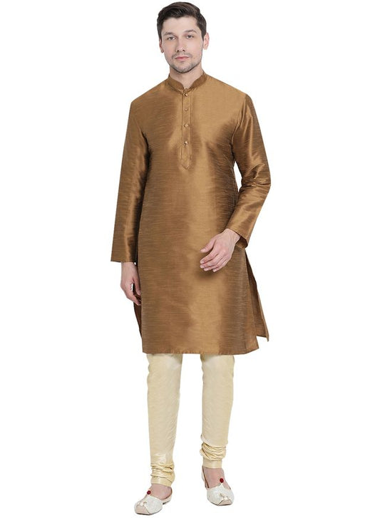 Men's Coffee Silk Blend Straight Kurta Pyjama Set