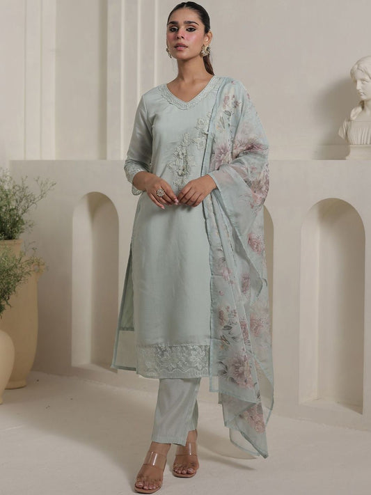 Women Floral Embroidered Beads and Stones Kurta with Trousers & Dupatta