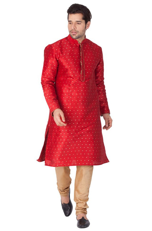 Men's Maroon Silk Blend Straight Kurta Pyjama Set
