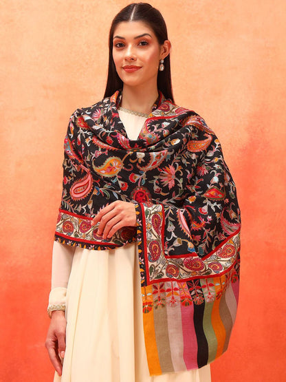 Dhiyona PA Naqqashi Pure Wool Kalamkari Paisley Embroidered Shawl