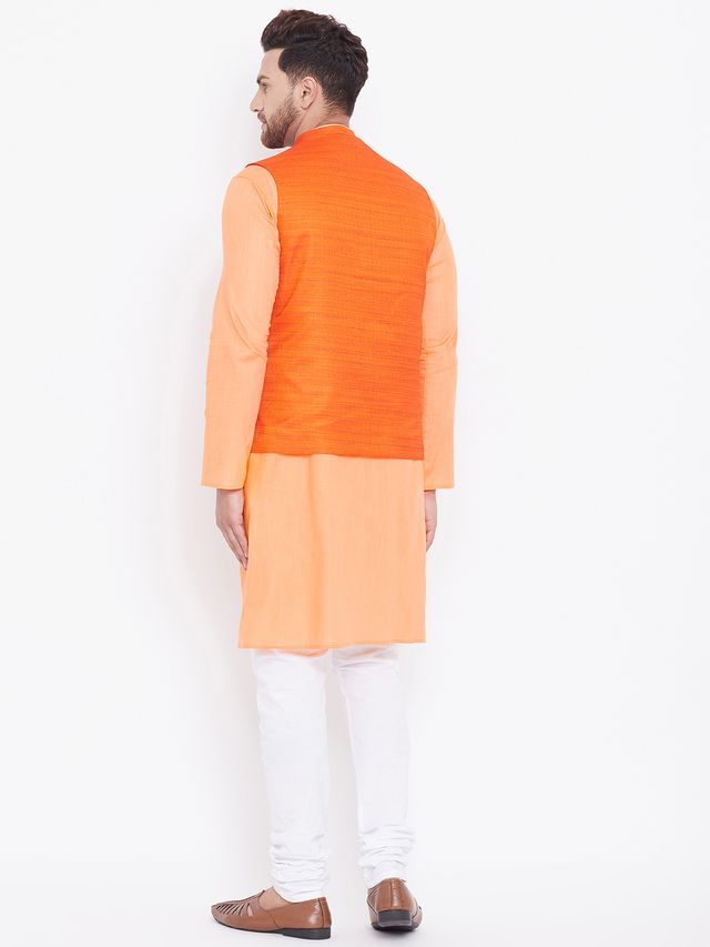 Men's Fawn Cotton Blend Straight Jacket  Kurta and Pyjama Set