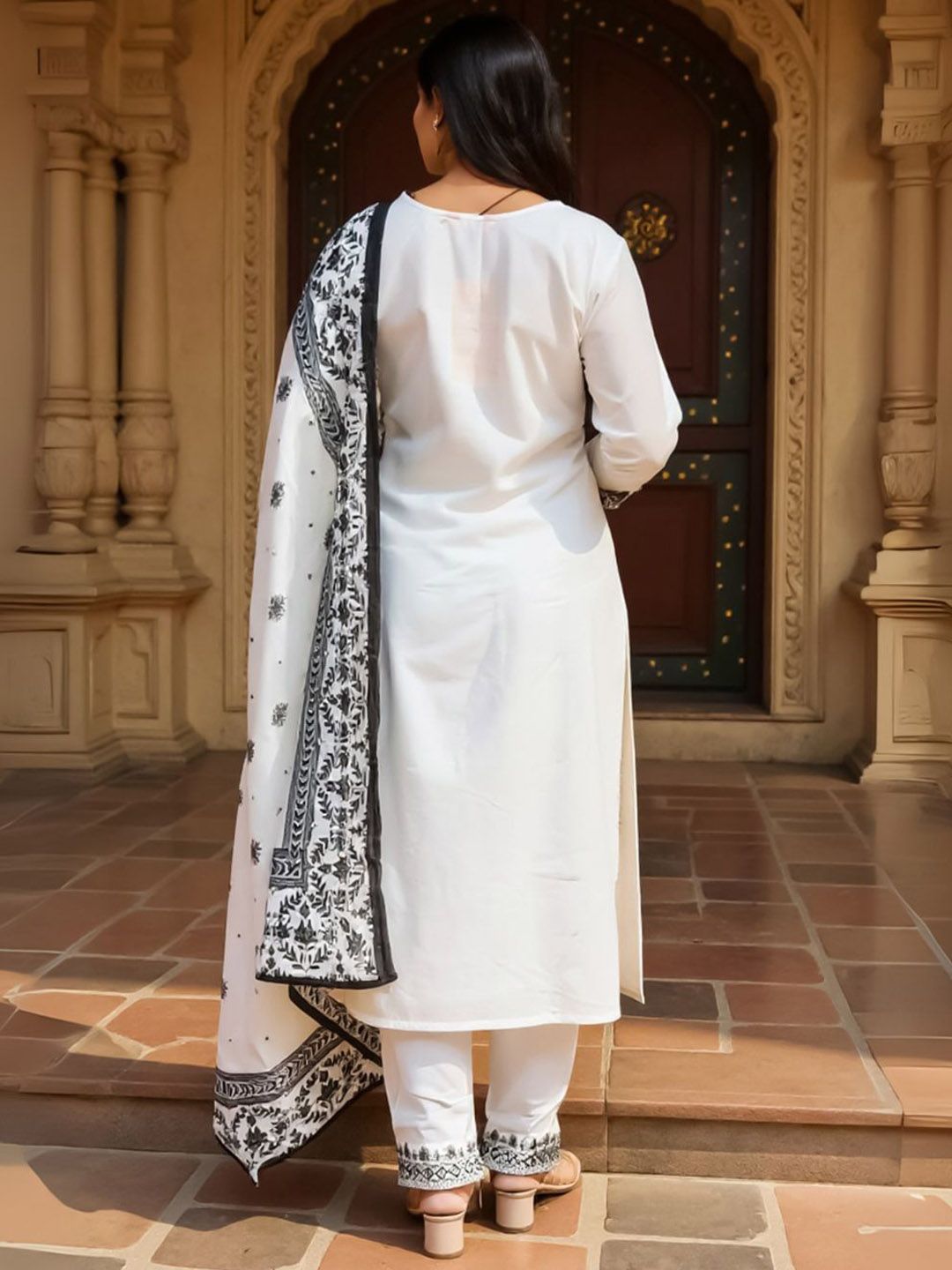 Women Embroidered Sequinned Pure Cotton Kurta with Trousers & Dupatta Kurta Sets
