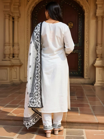 Women Embroidered Sequinned Pure Cotton Kurta with Trousers & Dupatta Kurta Sets