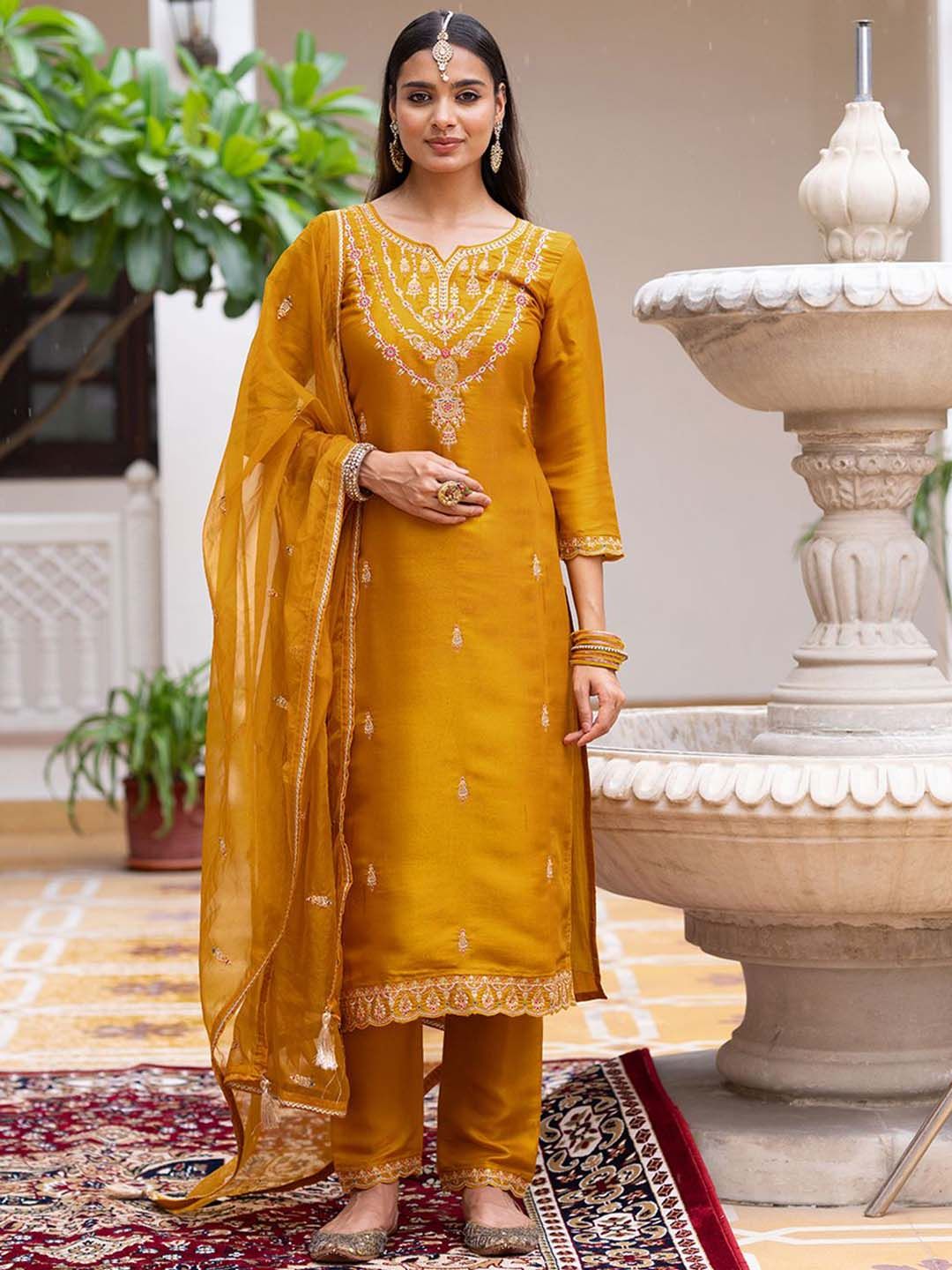 Dhiyona CH Ethnic Motifs Embroidered Thread Work Kurta with Trousers & With Dupatta