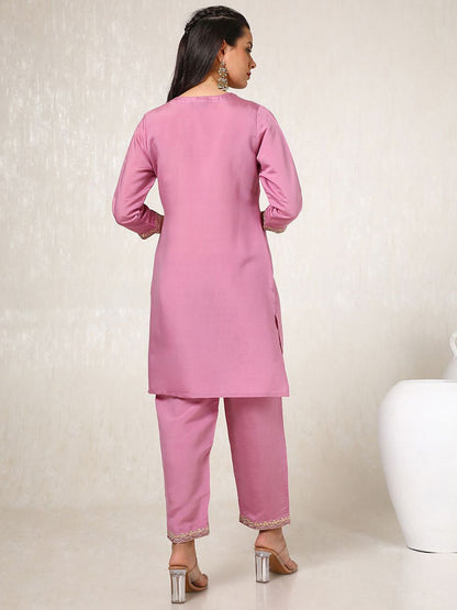 Dhiyona SO Women's Ethnic Motifs Embroidered Gotta Patti Straight Kurta with Trousers