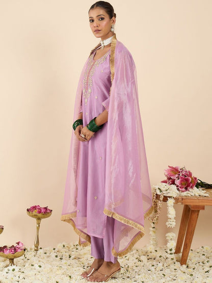 Women Ethnic Motifs Embroidered Regular Kurta with Trousers & With Dupatta
