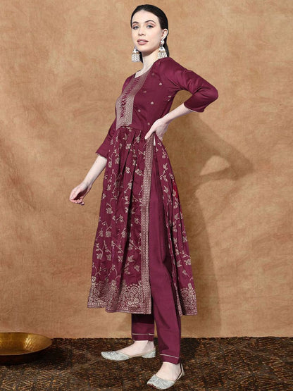 Dhiyona SN Women's Floral Woven Design Kurta with Trouser & Dupatta