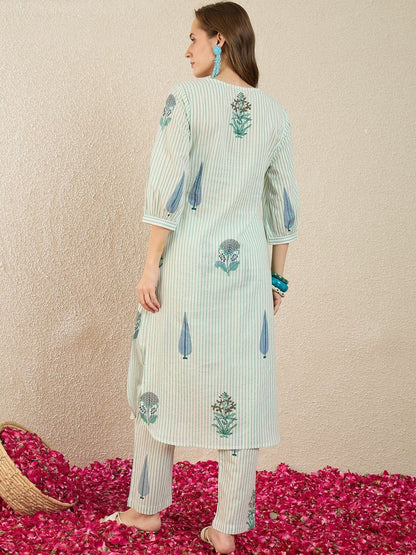 Women Printed Regular Pure Cotton Kurta with Trousers