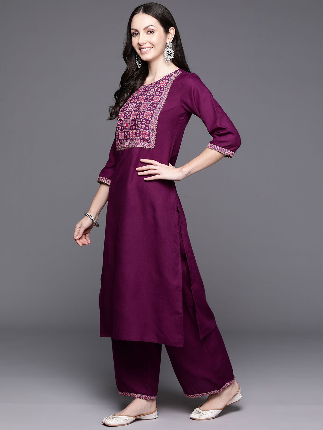 Women Yoke Design Regular Gotta Patti Kurta with Palazzos & With Dupatta