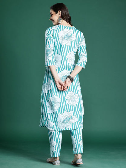 Floral Printed Pure Cotton Kurta with Trousers