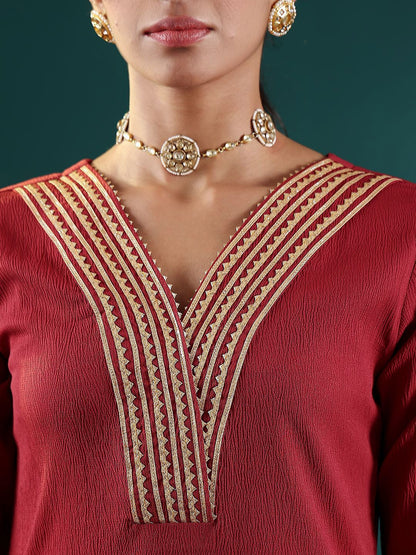 Dhiyona VA Women's Yoke Design Regular Gotta Patti Silk Crepe Kurta with Trousers & With Dupatta
