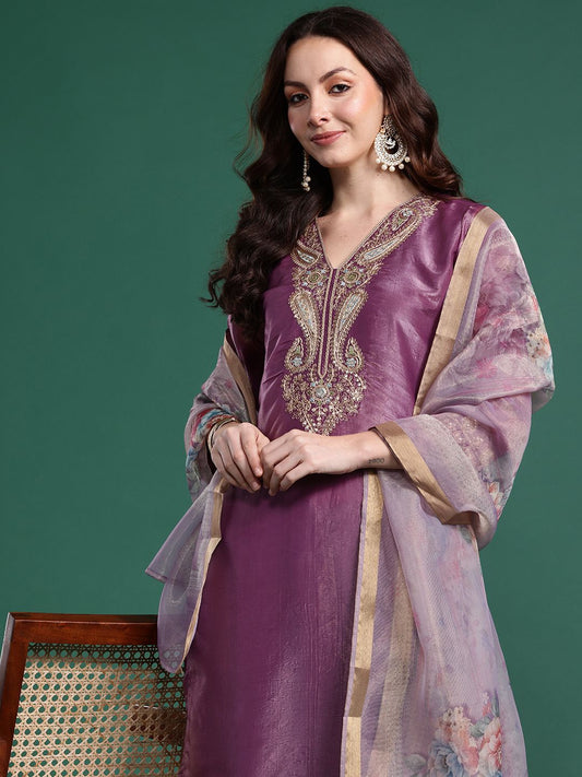 Dhiyona IE Floral Embroidered Kurta with Trousers & Dupatta