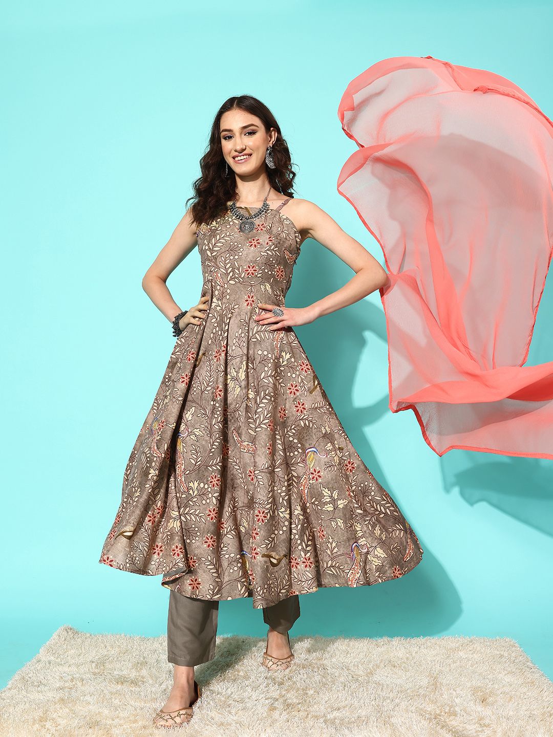Dhiyona VA Women'sFloral Printed Regular Kurta with Trousers & With Dupatta