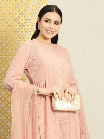 Dhiyona PD Women Self Design Regular Pure Cotton Jashn Kurta with Trousers & Dupatta