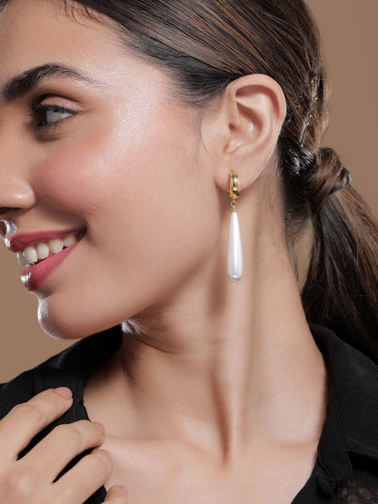 Dhiyona RJ Women's 18K Gold-Plated Drop Earrings with Elegant White Teardrop Pearls