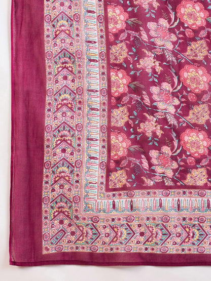 Dhiyona IE Floral Embroidered Notch Neck Thread Work Straight Kurta With Palazzos & Dupatta