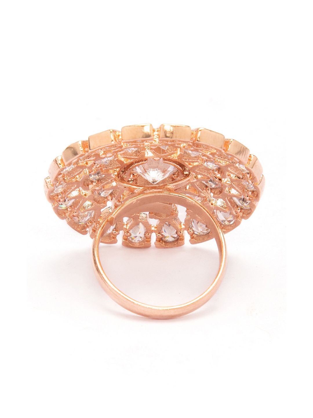 Dhiyona RJ Women's Gold-Toned CZ-Studded Floral-Shaped Cocktail Adjustable Ring