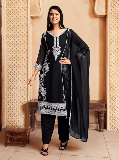 Dhiyona PD Women Embroidered Straight Kurta With Trouser & Dupatta Set