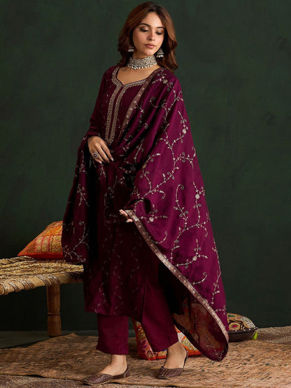 Dhiyona IE Women Floral Embroidered Regular Kurta with Trousers & With Dupatta