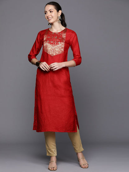 Dhiyona IE Ethnic Motifs Yoke Design Gotta Patti Detail Straight Kurta