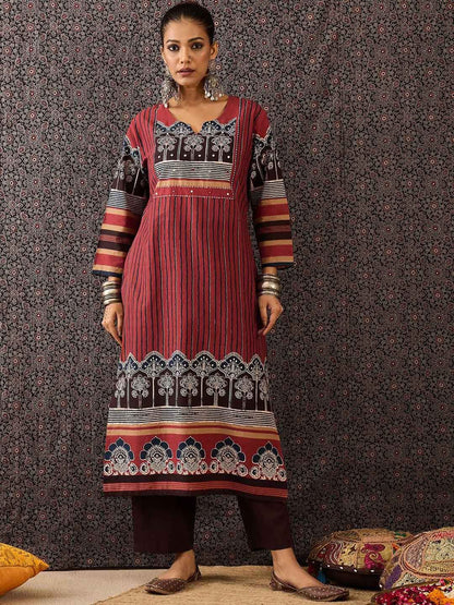 Women Floral Printed Regular Sequinned Pure Cotton Kurta with Trousers & With Dupatta