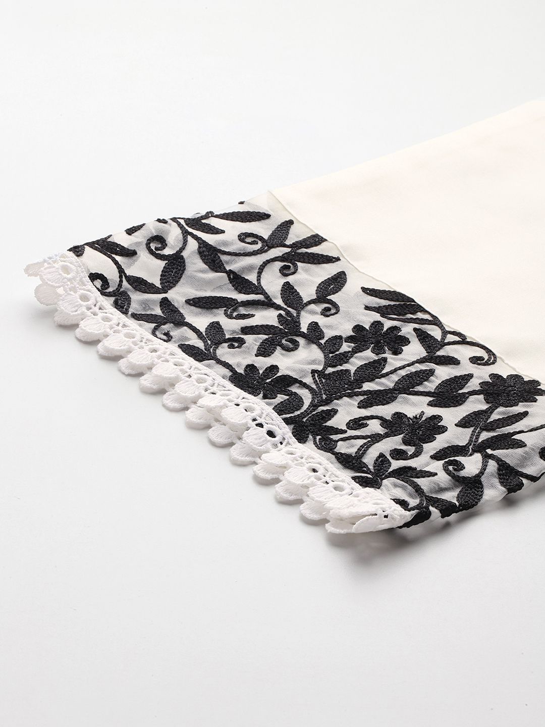 Floral Embroidered Panelled Beads and Stones Kurta with Trousers