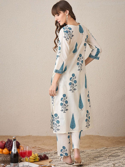 Dhiyona IE Printed V-Neck Pure Cotton Tunic With Trouser