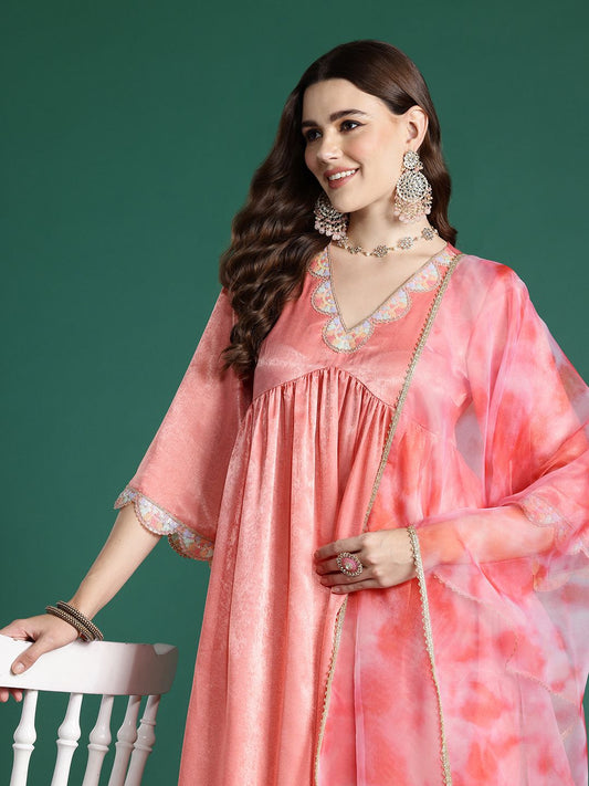 Dhiyona SN Women's Empire Sequinned Sheen Kurta Set With Dupatta