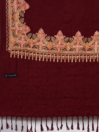 Dhiyona PA Women Maroon Embroidered Shawl