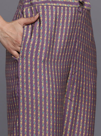 Dhiyona VA Women'sEthnic Floral Printed Sequinned Kurta With Trousers & Dupatta