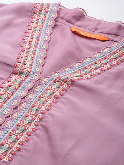 Floral Embroidered Thread Work Kurta with Trousers & With Dupatta