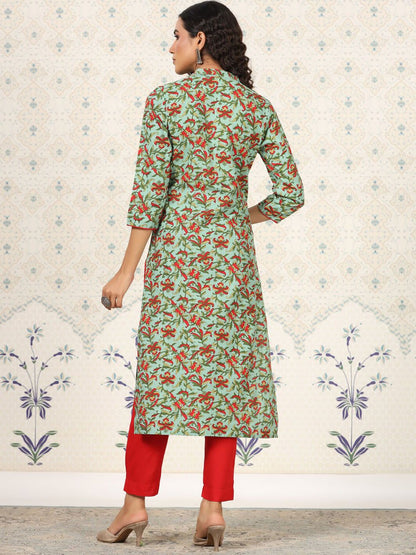 Dhiyona OD  Green Floral Printed Straight Kurta