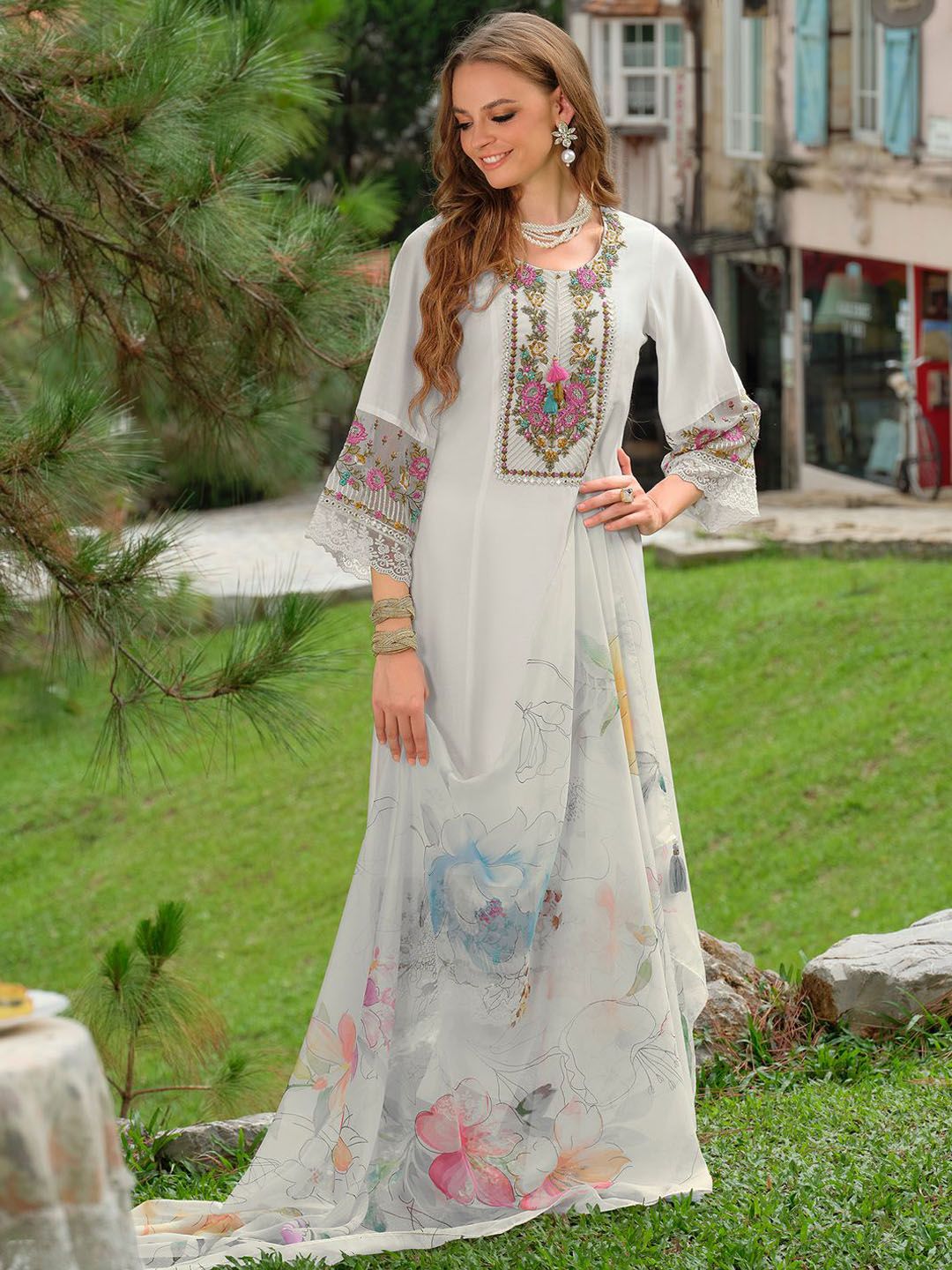 Women Floral Embroidered Kurta with Trousers & Dupatta