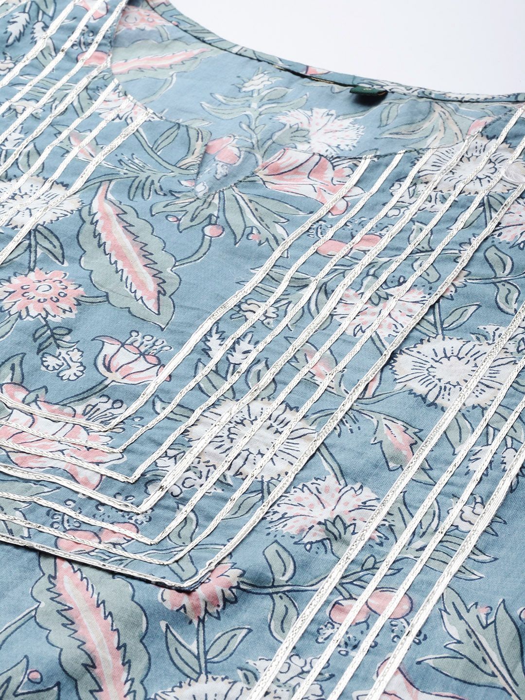 Dhiyona VA Women's Blue Ethnic Motifs Printed Straight Kurta with Sharara & With Dupatta