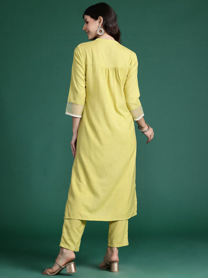 Solid High Low Kurta with Trousers