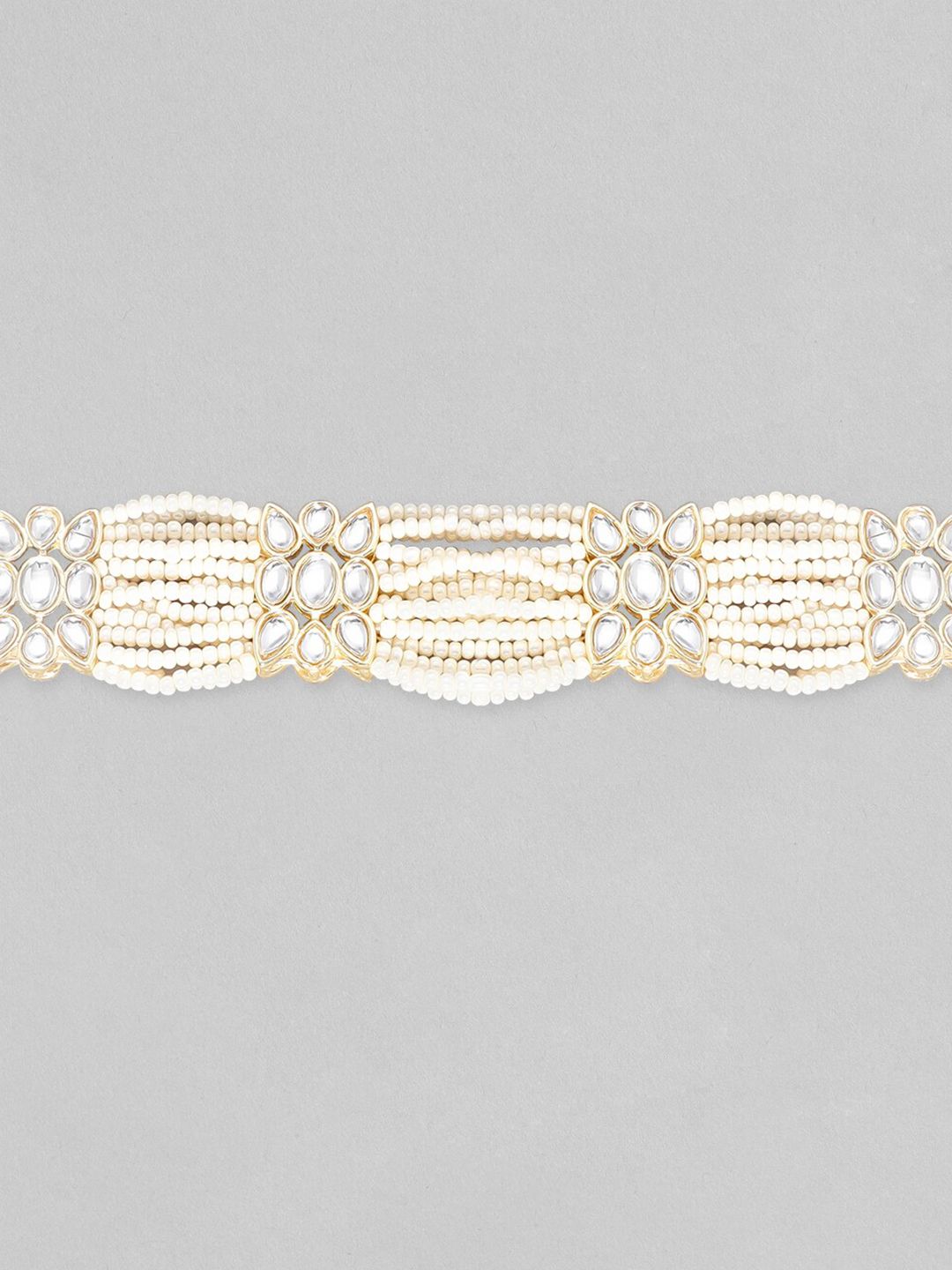 Dhiyona RJ Women's Women Brass Kundan Studded Pearl Beaded Gold-Plated Multistrand Bracelet
