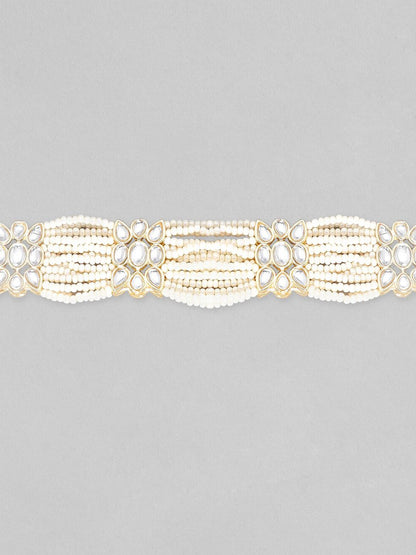 Dhiyona RJ Women's Women Brass Kundan Studded Pearl Beaded Gold-Plated Multistrand Bracelet
