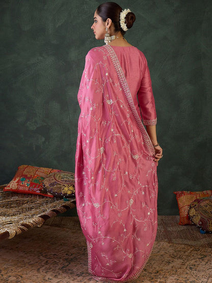 Women Ethnic Motifs Embroidered Regular Sequinned Kurta with Trousers & Dupatta