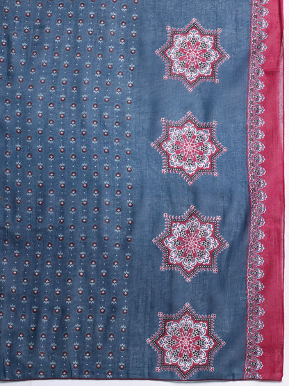 Ethnic Motifs Printed Mirror Work Pure Cotton Kurta with Trousers & With Dupatta